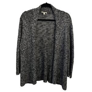 Eileen Fisher Cardigan Sweater Large Open Knit Metallic Linen Blend Italian Yarn